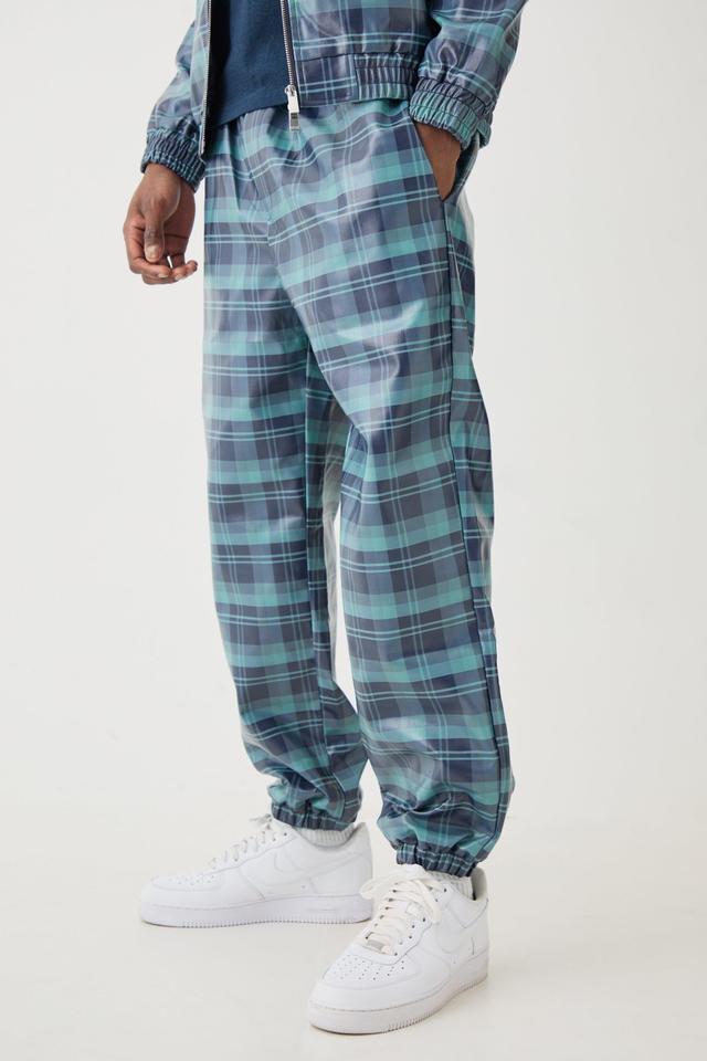 Elastic Waist Plaid Pu Parachute Pants | boohooMAN USA Product Image