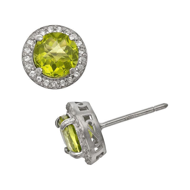 Sterling Silver Peridot and Lab-Created White Sapphire Halo Stud Earrings, Womens, Green Product Image