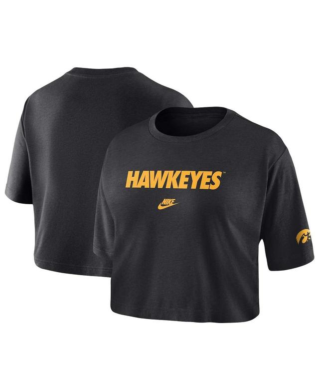 Womens Nike Black Iowa Hawkeyes Wordmark Cropped T-shirt Product Image