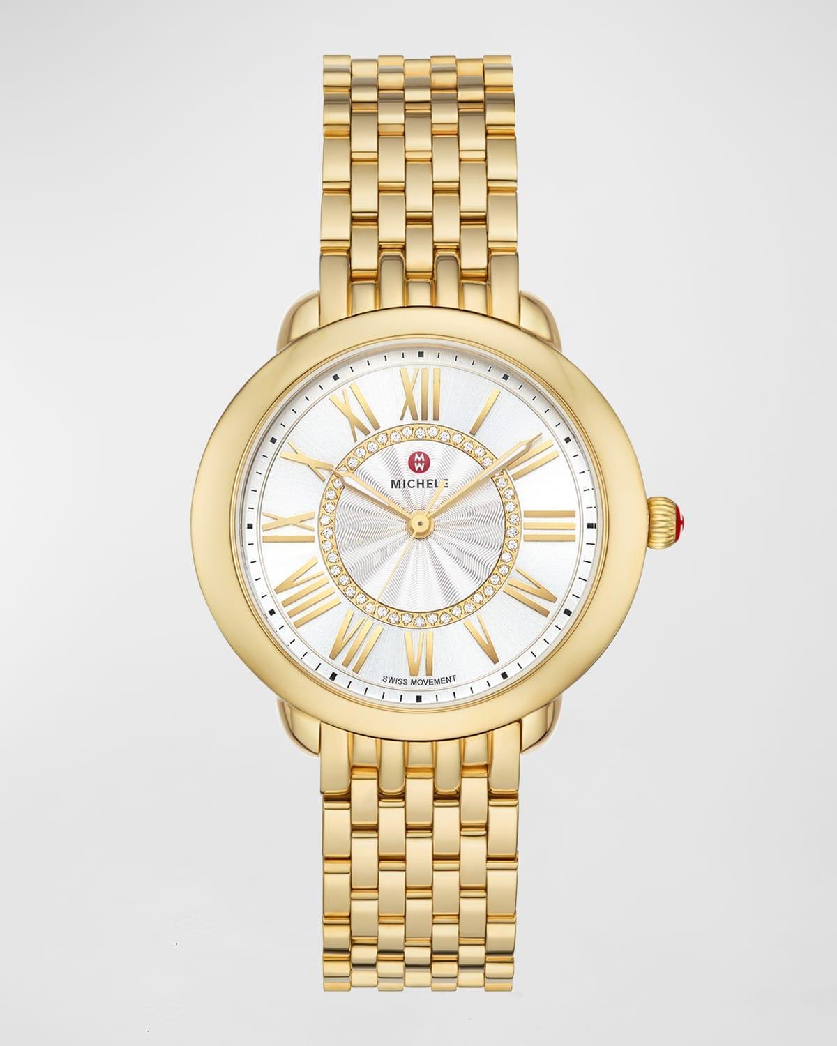 Serein Mid Diamond Gold-Plated Watch with White Sunray Dial Product Image