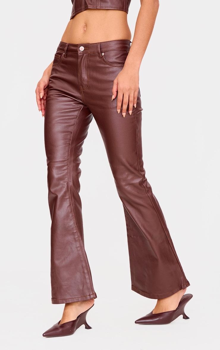 Brown Coated Denim Flared Jeans Product Image