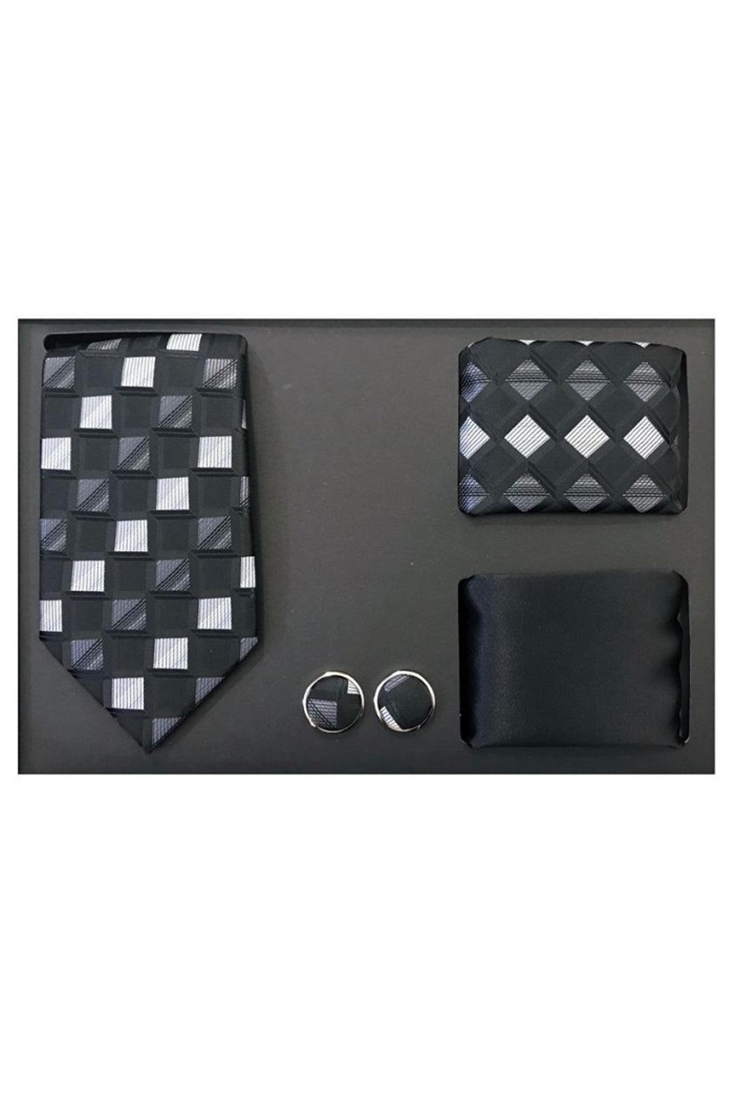 BLACK 4PC TIE, CUFFLINKS & 2 POCKET SQUARES Product Image