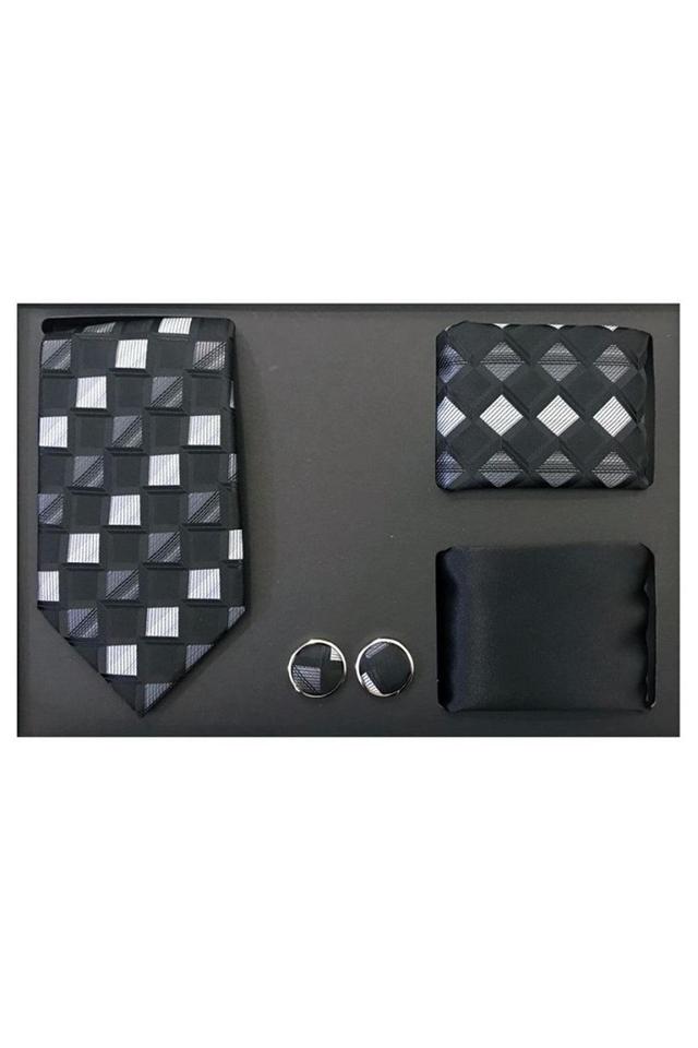 BLACK 4PC TIE, CUFFLINKS & 2 POCKET SQUARES Product Image