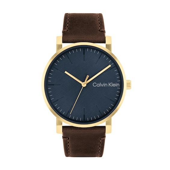 Men's Calvin Klein Brown Leather Strap Watch with Blue Dial (Model: 25200261) Product Image