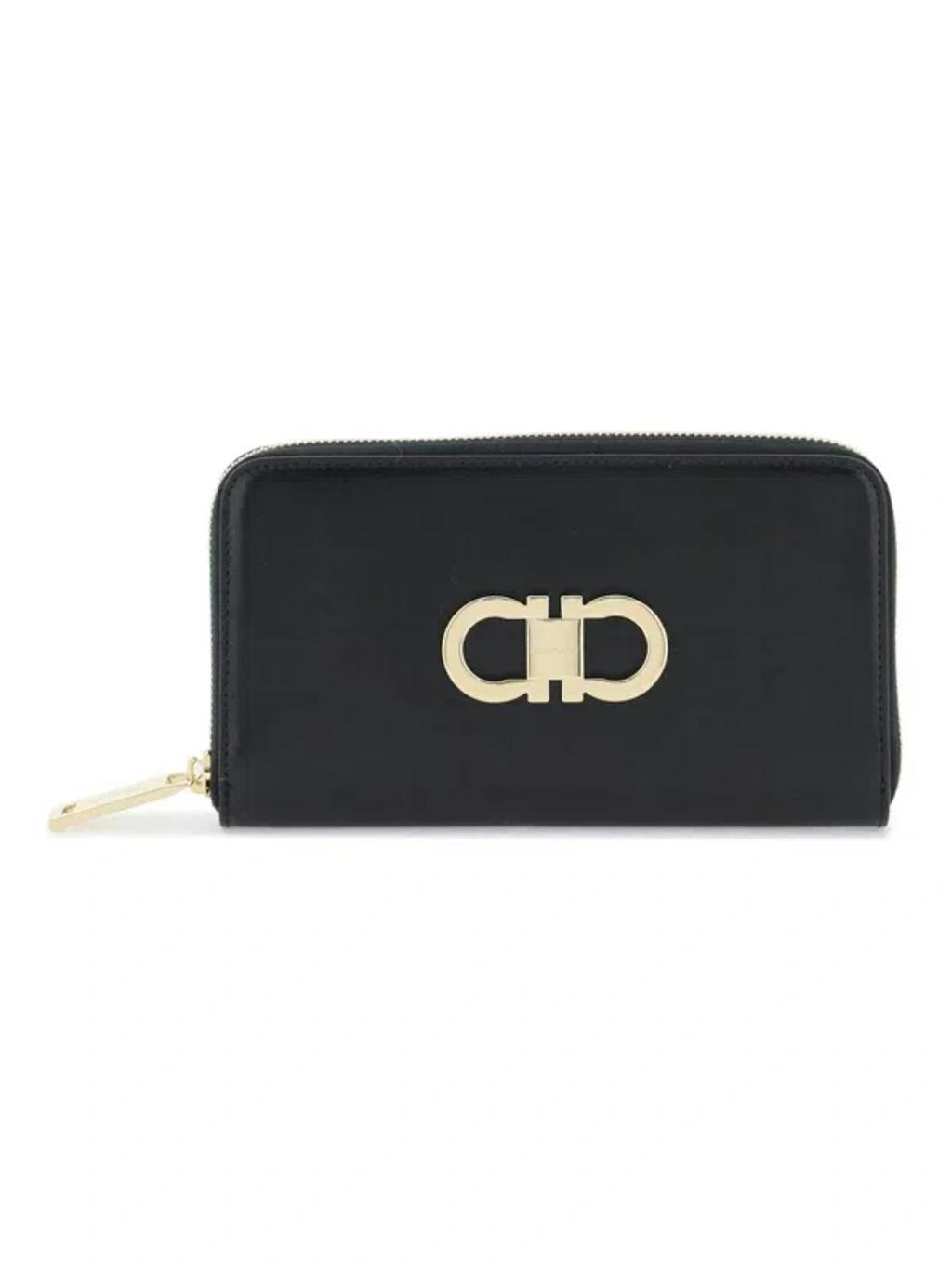 Black Gancini Hook Leather Wallet With Zip Around Closure Product Image