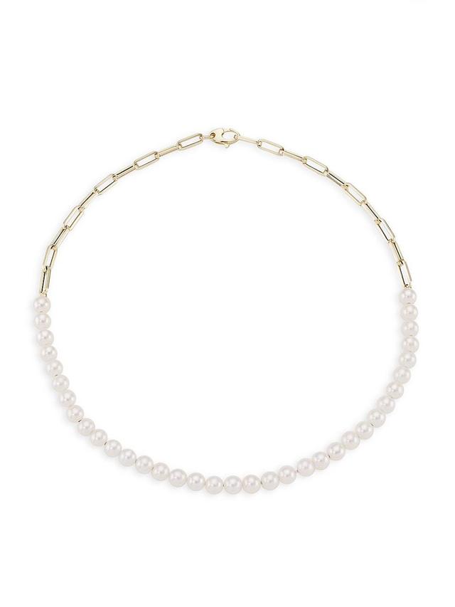 Womens 14K Yellow Gold, Freshwater Pearl Chain Necklace Product Image