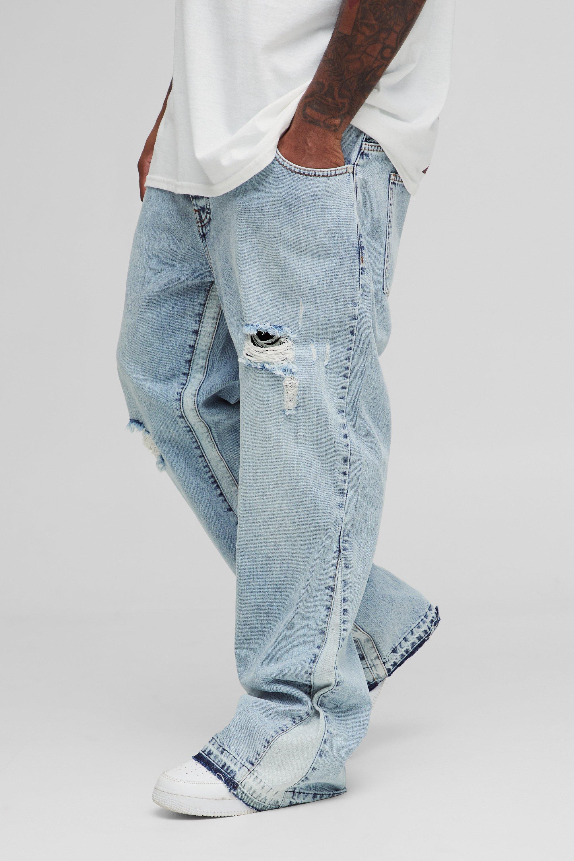 Plus Slim Flare Gusset Detail Distressed Panel Jeans | boohooMAN USA Product Image