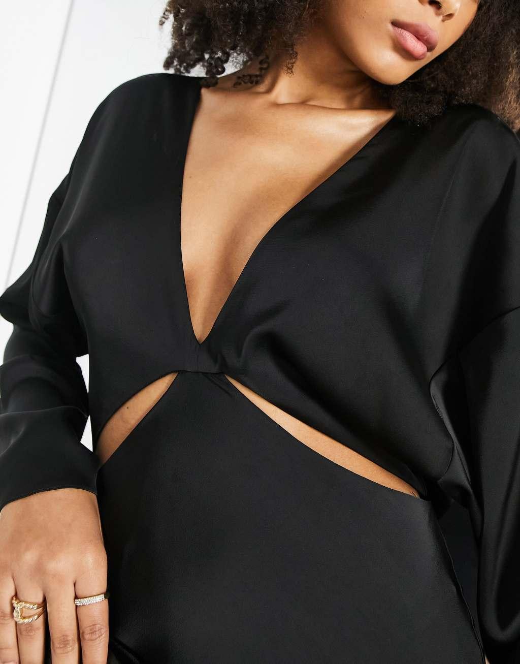 ASOS EDITION satin maxi dress with cut out detail in black Product Image