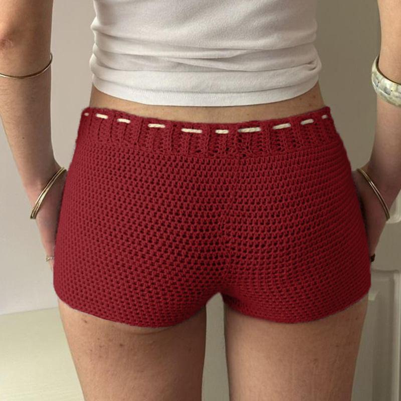 Low Waist Tie-Waist Knitted Mini Shorts Product Image