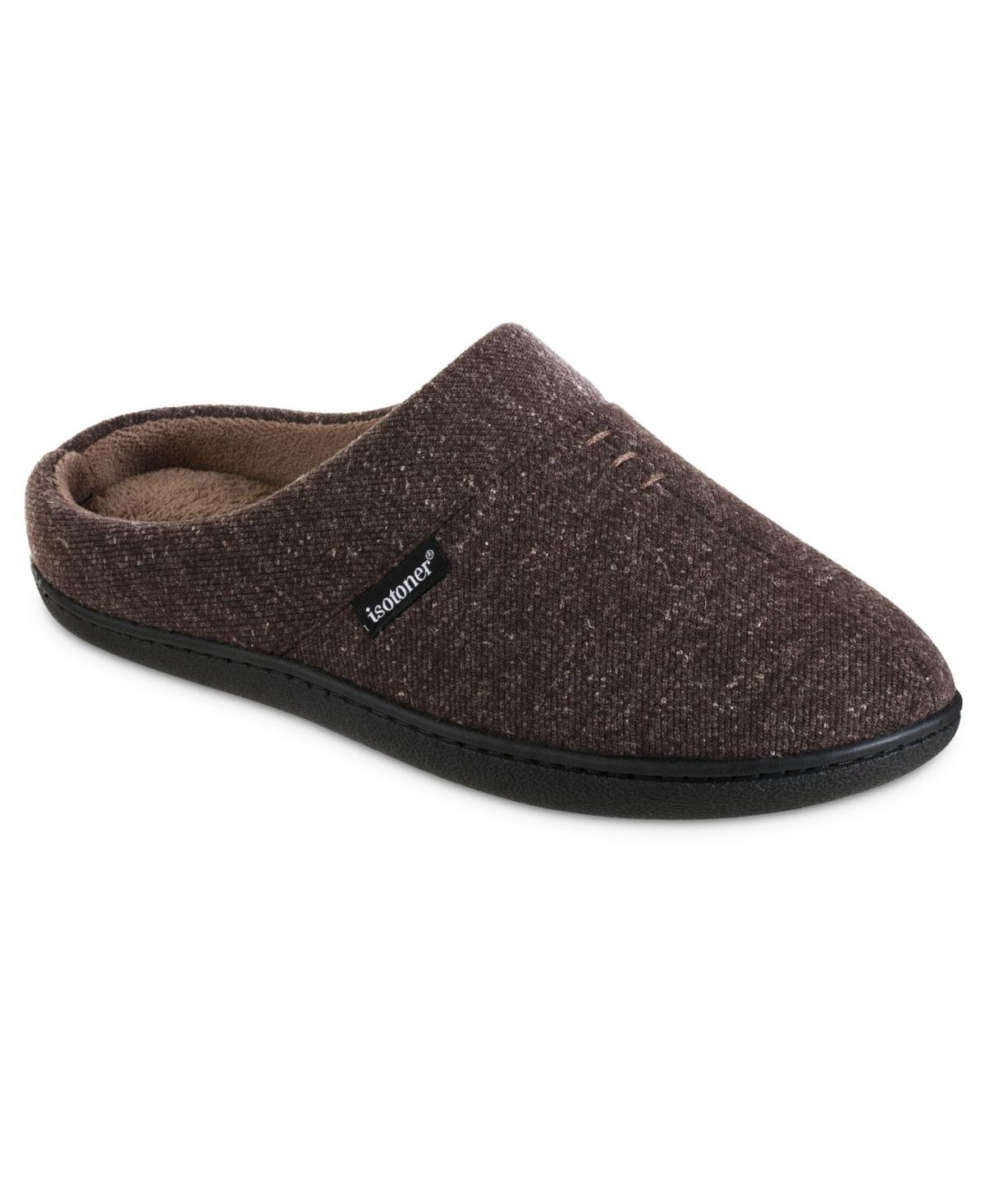 Isotoner Mens Heather Knit Preston Hoodback Slippers - Brown M Product Image