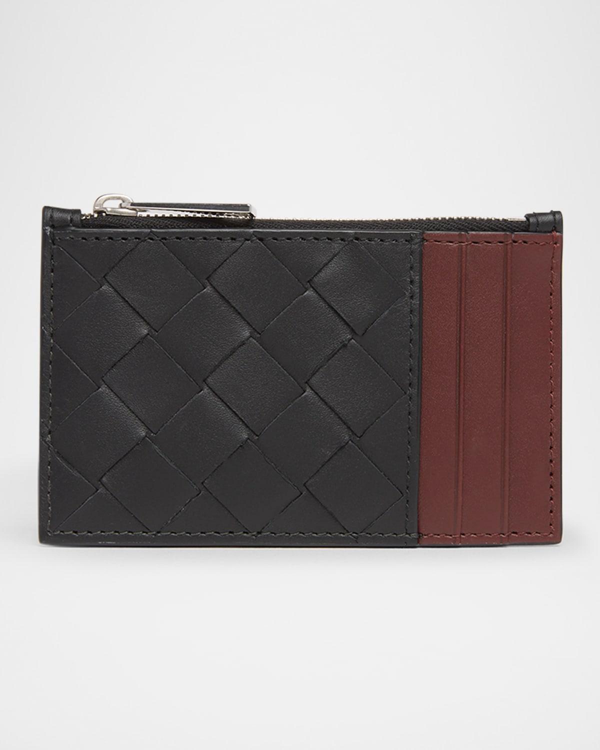 BOTTEGA VENETA Men's Intrecciato Bicolor Leather Zipped Card Holder In Nero/trufl Product Image