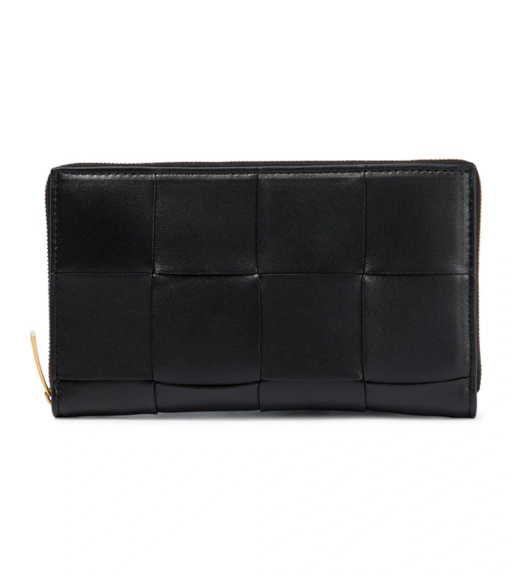 BOTTEGA VENETA Intreccio Leather Wallet In Black-gold Product Image