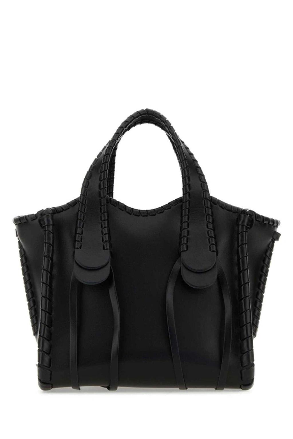 Small Mony Leather Tote Bag In Black Product Image