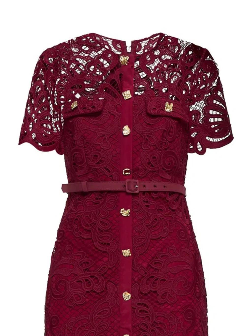 SELF-PORTRAIT Lace Midi Dress In Red Product Image