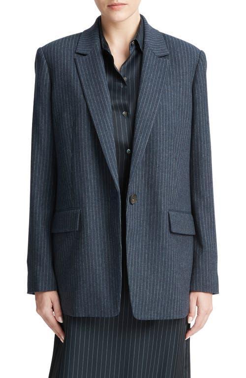 Pinstripe Wool Blend Flannel Blazer In Dark Obsidian/silver Product Image