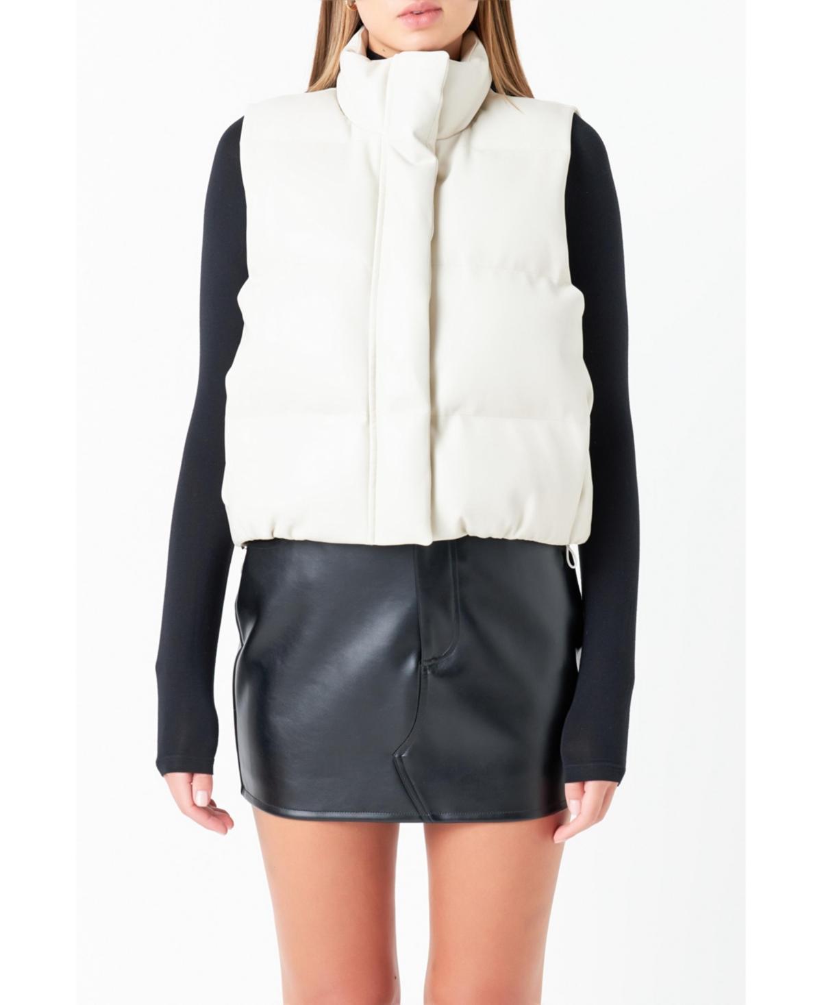 Grey Lab Faux Leather Crop Puffer Vest Product Image