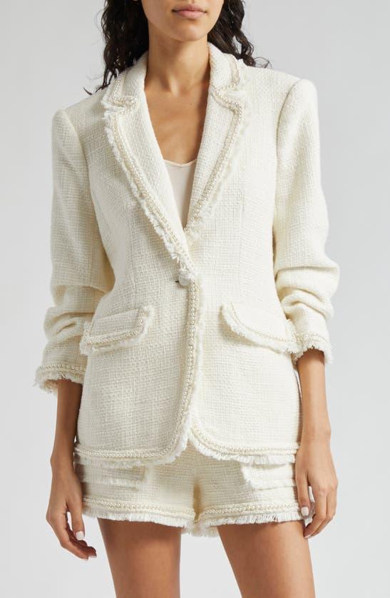 Khloe Imitation Pearl Cotton Tweed Blazer In Ivory Product Image