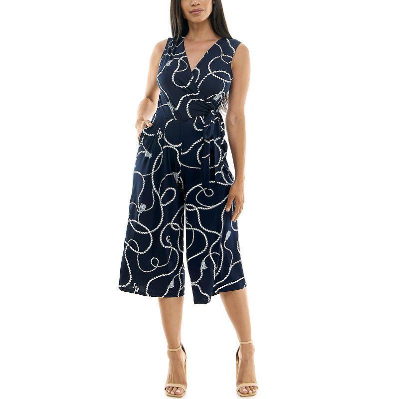 Womens Nina Leonard Print Surplice Wide-Leg Jumpsuit Blue Product Image