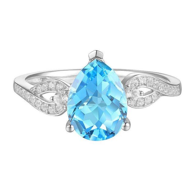 Stirling Silver Blue Topaz & Lab-Created White Sapphire Ring, Womens Product Image