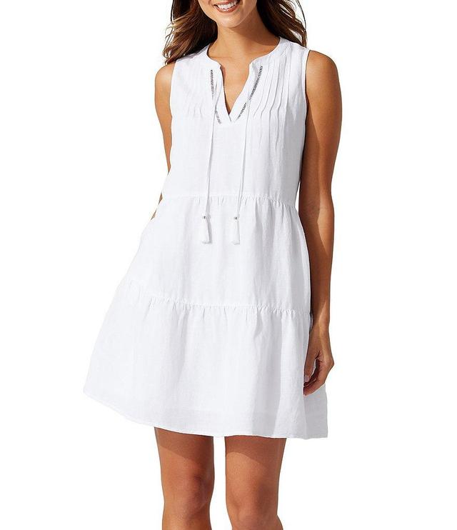 Tommy Bahama St. Lucia Split V-Neck Tiered Hem Dress Swim Cover-Up Product Image