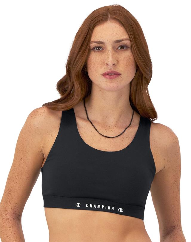 Womens Champion Soft Touch Sports Bra, C Logo Graphic Black 2XL Product Image