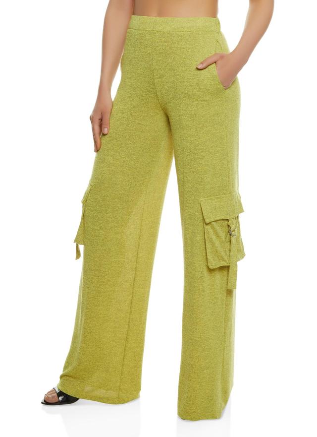 Womens Daisy Brushed Knit Wide Leg Cargo Pocket Pants Product Image