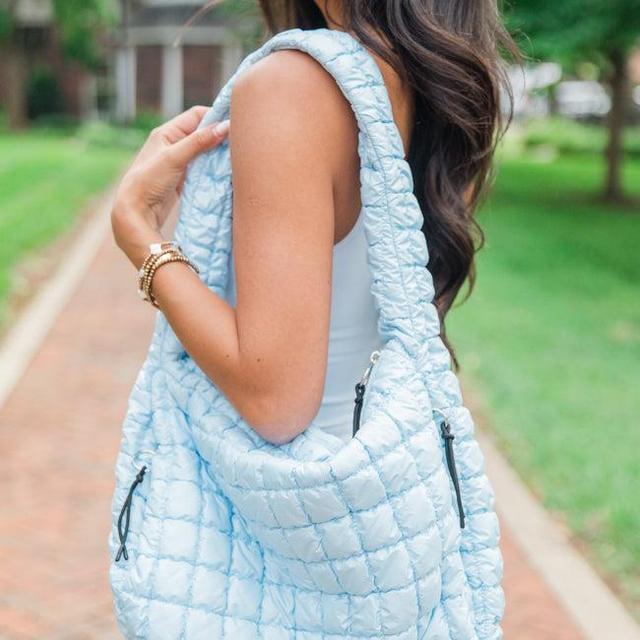 Light Blue Quilted Carry-All Bag Product Image