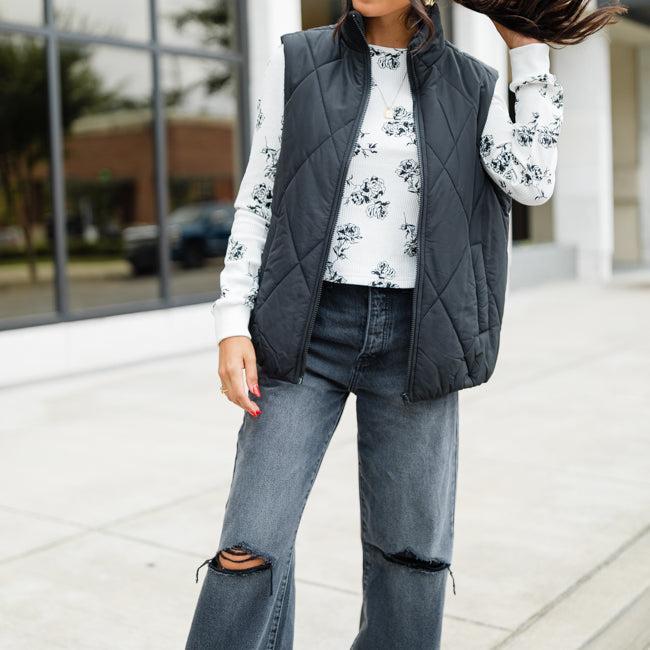 Layers Of Love Ivory and Black Floral Waffle Layering Top Product Image