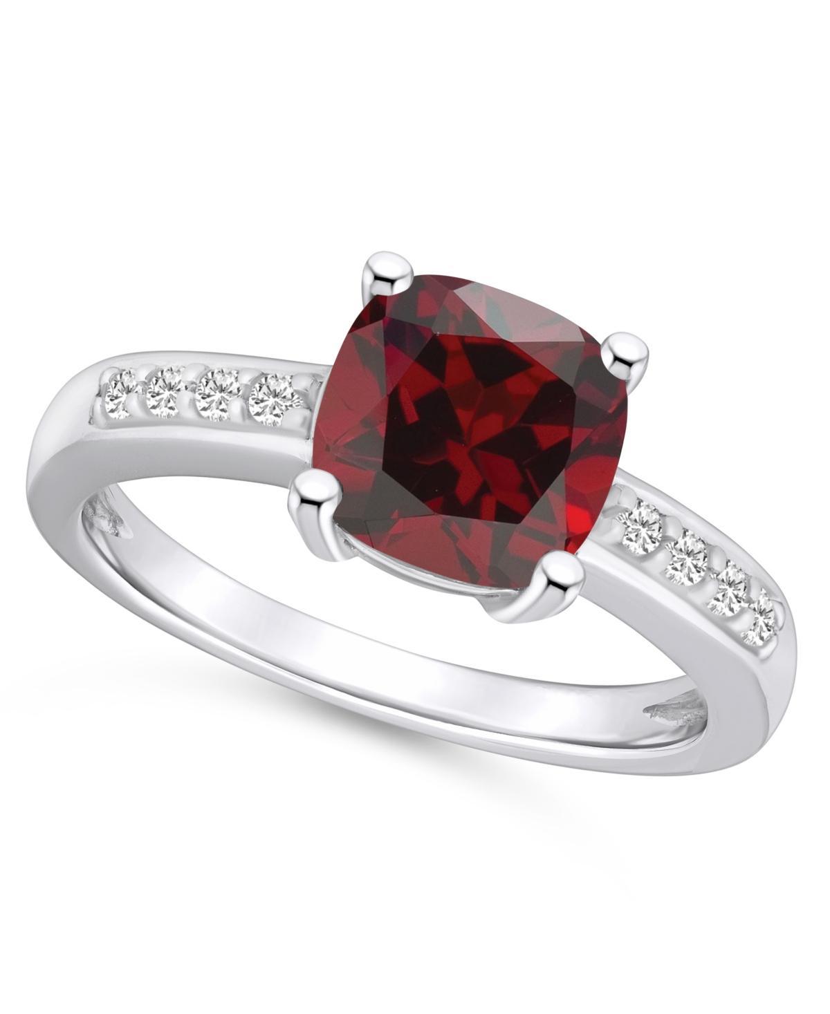 Alyson Layne 14k White Gold Cushion Garnet & 1/8 Carat T.W. Diamond Ring, Womens Red Product Image