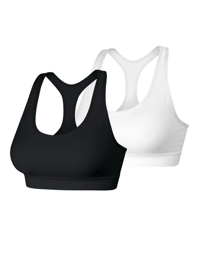 Hanes Sport Womens Racerback Sports Bra with Compression, 2-Pack Black/White XL Product Image