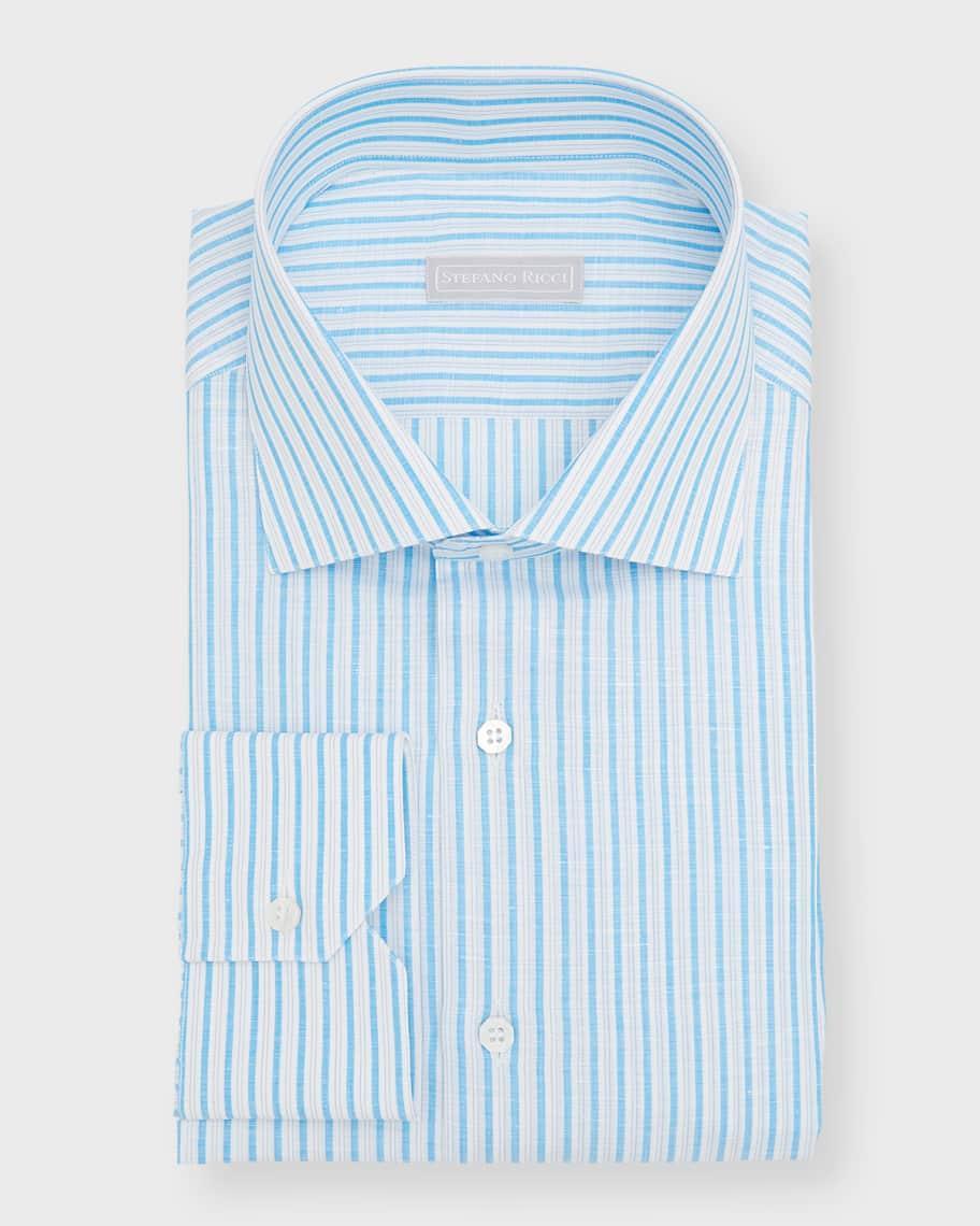 Men's Linen-Cotton Stripe Dress Shirt Product Image