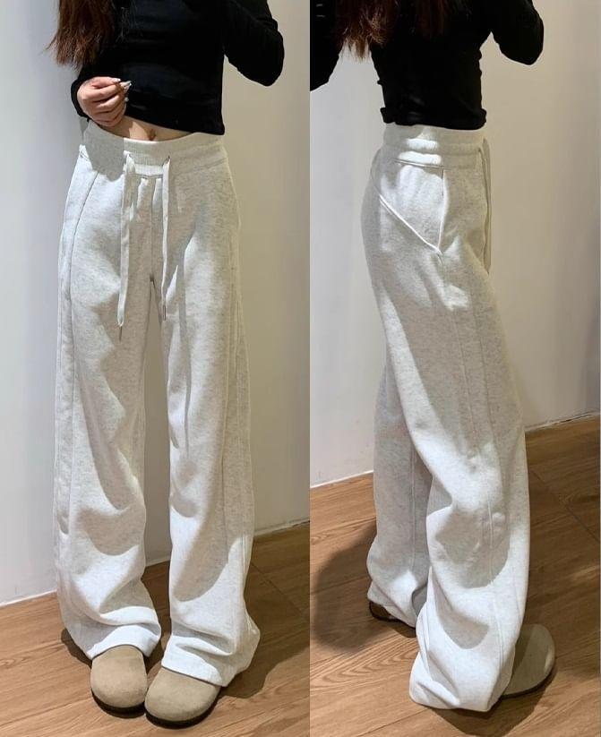 Drawstring Waist Plain Wide Leg Sweatpants Product Image