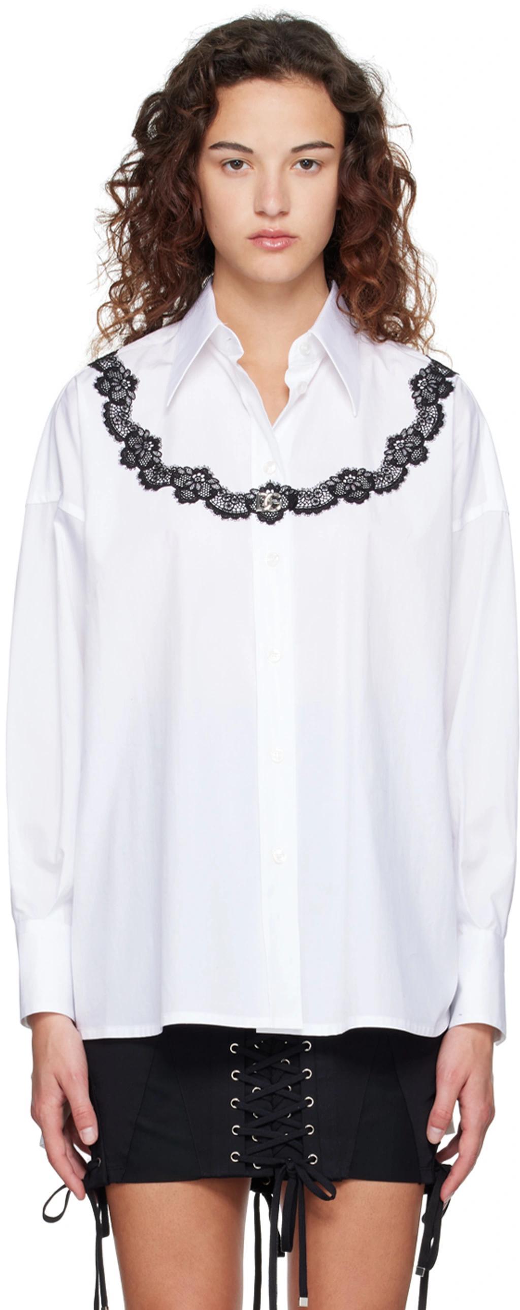 Lace-trim Oversized Collared Shirt In Optic White Product Image