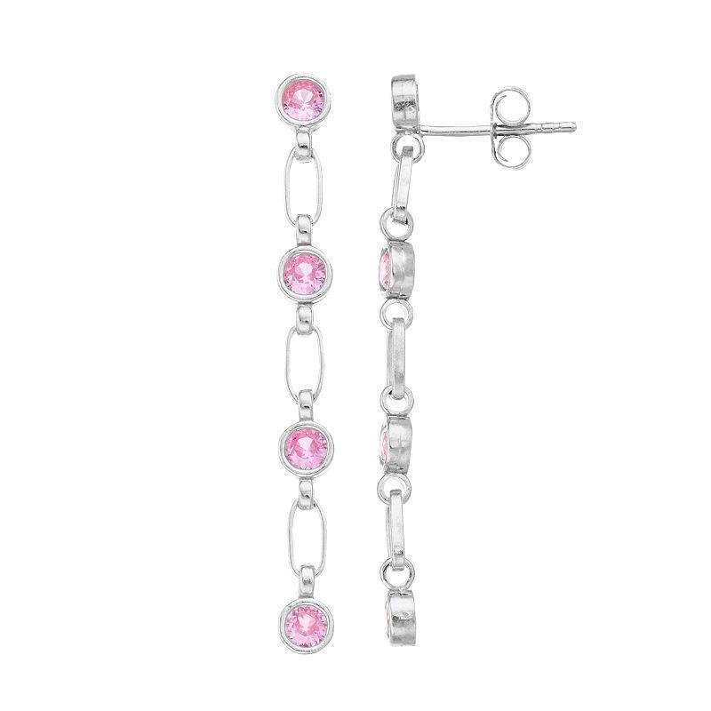 Kristen Kesho Sterling Silver Lab-Created Pink Sapphire Link Drop Earrings, Womens, Grey Product Image