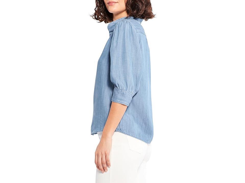 NIC+ZOE Puff Sleeve Button Front Denim Blouse Product Image