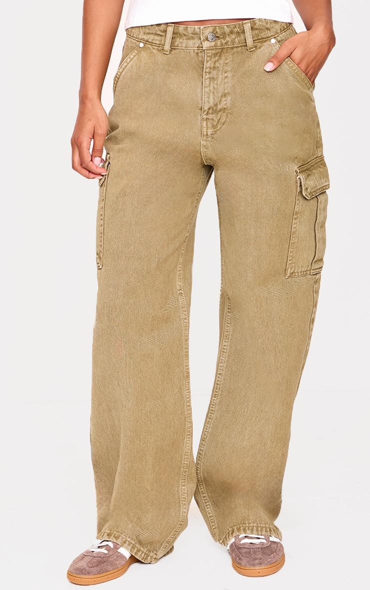 Khaki Wide Leg Cargo Jeans Product Image