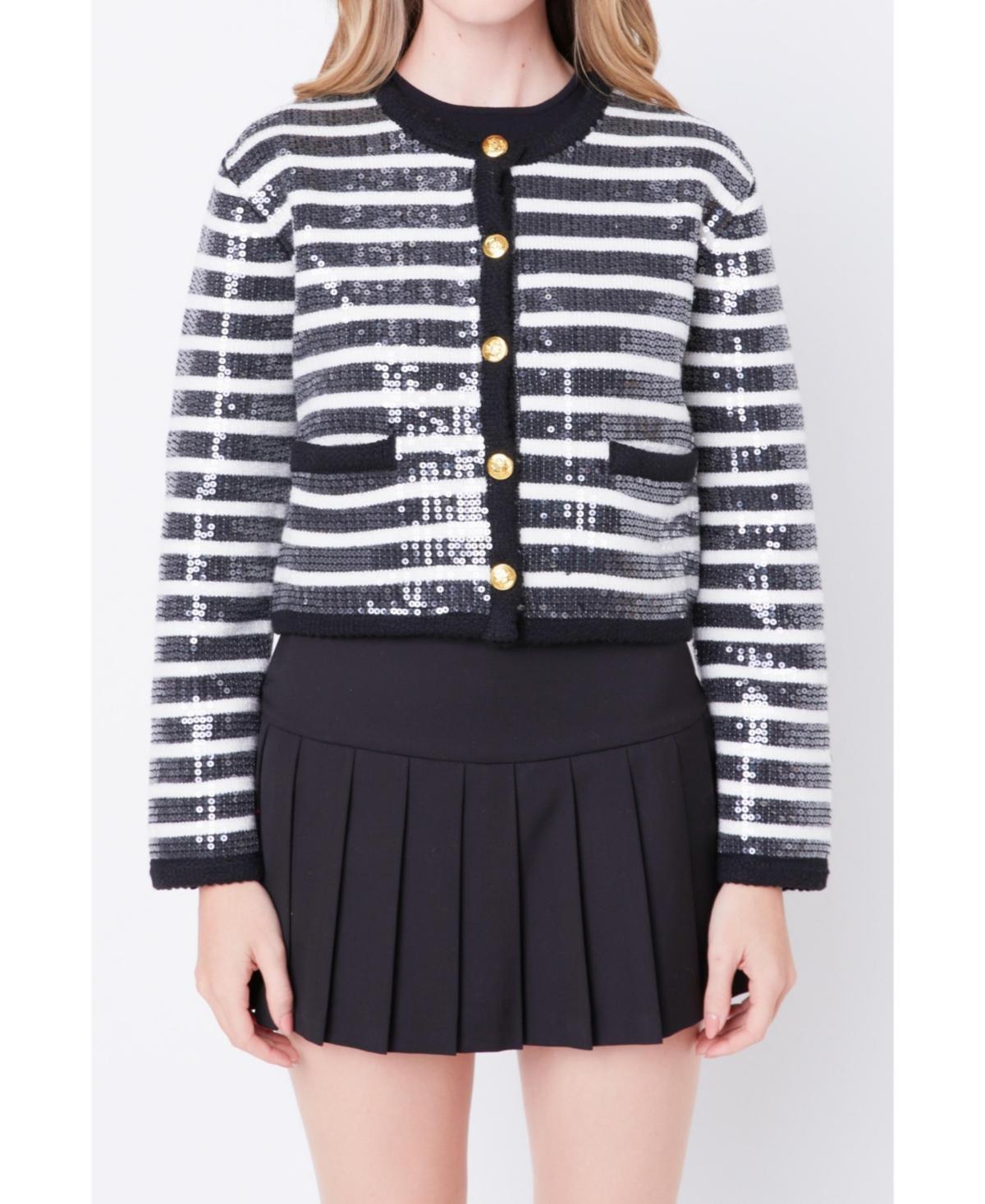 English Factory Sequin Stripe Cardigan Product Image