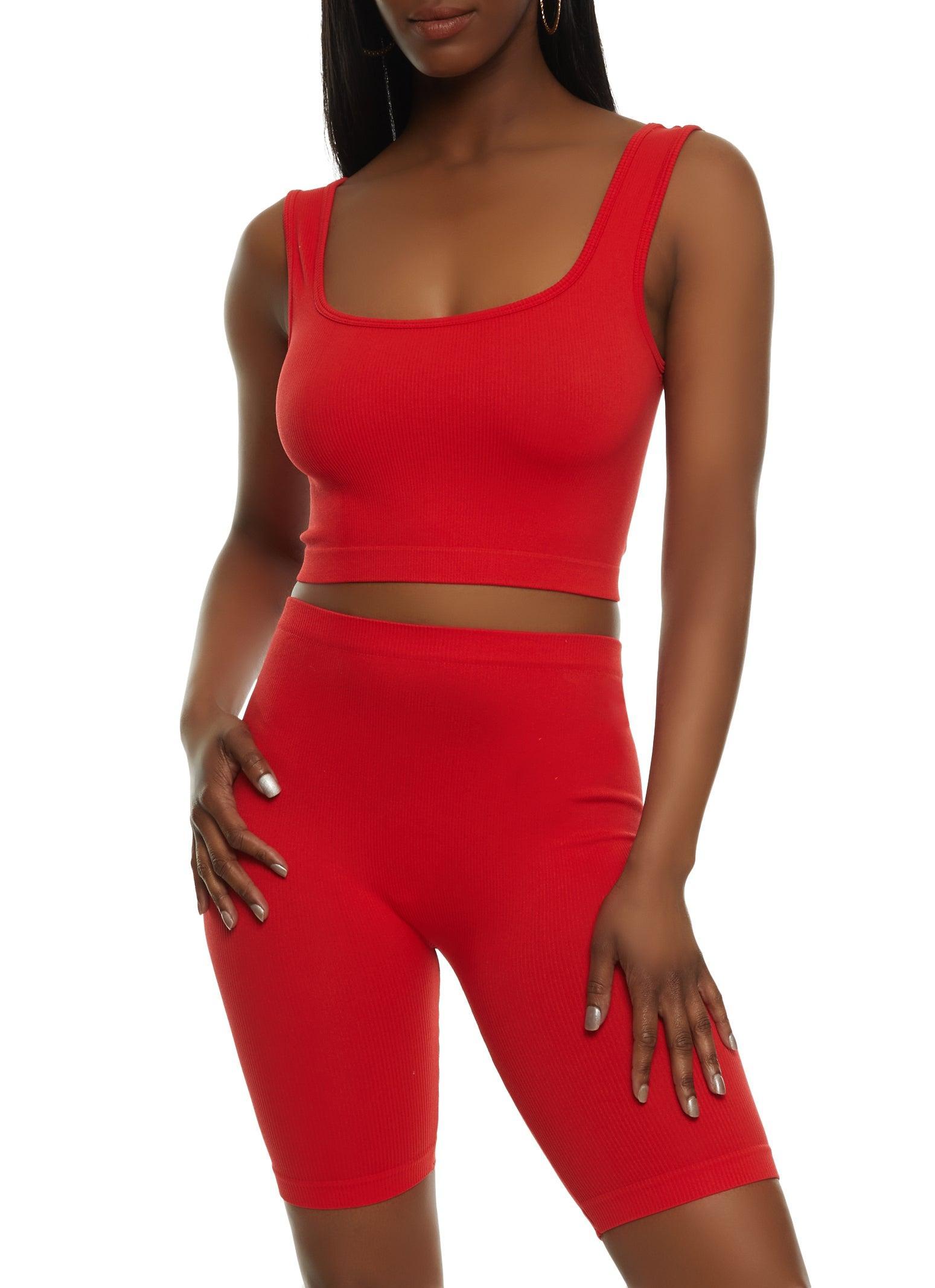 Womens Seamless Square Neck Cropped Tank Top and Biker Shorts Product Image