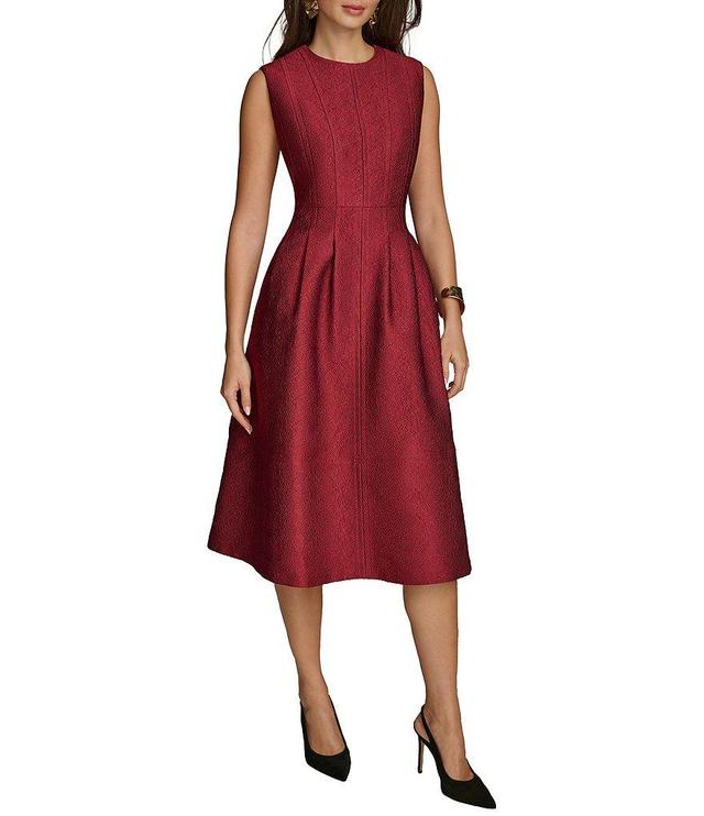 Donna Karan Pebble Jacquard Crew Neck Sleeveless A-Line Dress Product Image