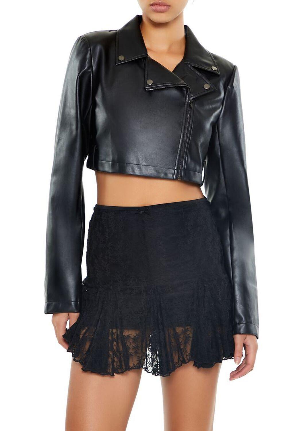 Cropped Faux Leather Moto Jacket | Forever 21 Product Image