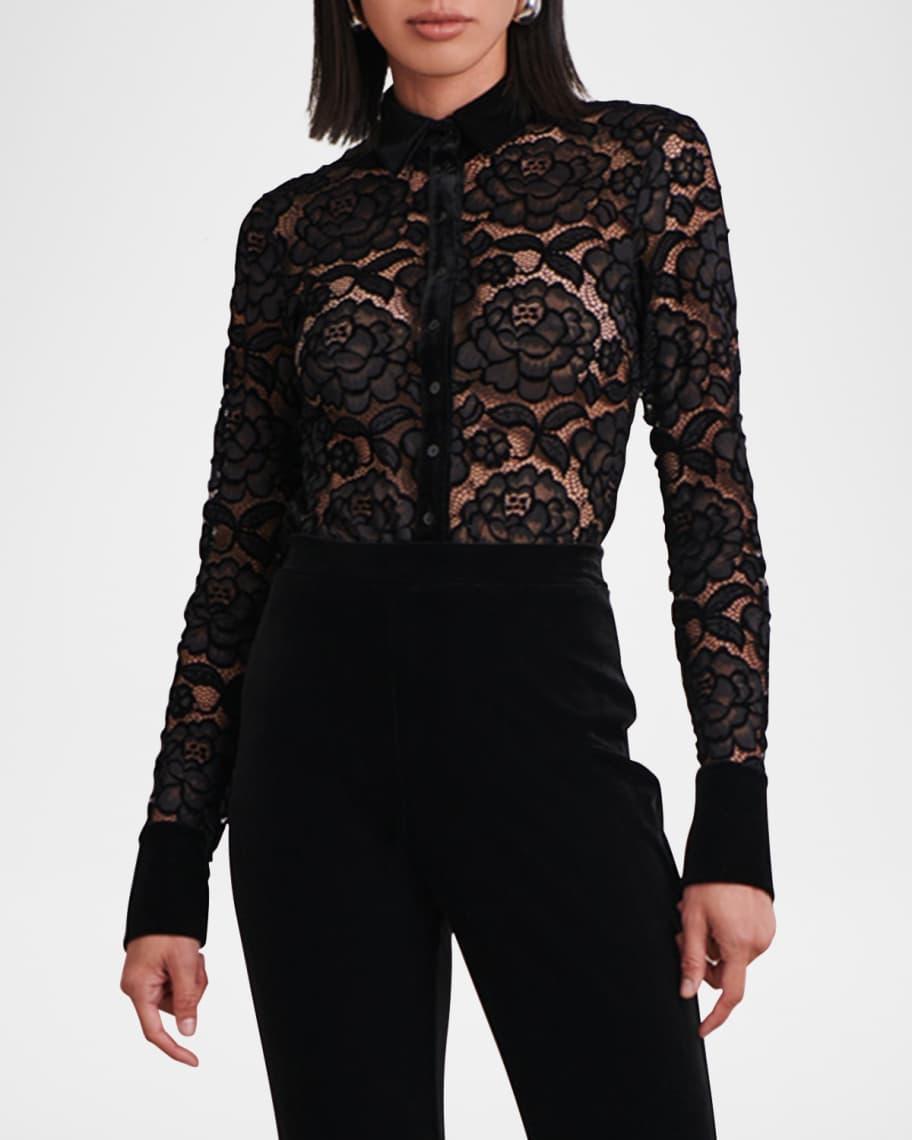 Salinger Embroidered Net and Velvet Shirt Product Image