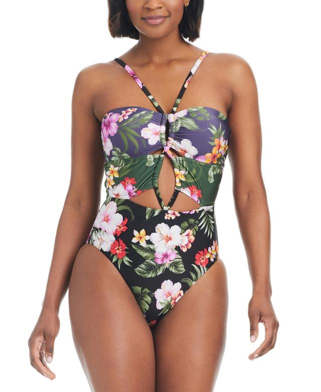 Bar Iii Womens Floral-Banded Keyhole One-Piece Swimsuit, Created for Macys Product Image