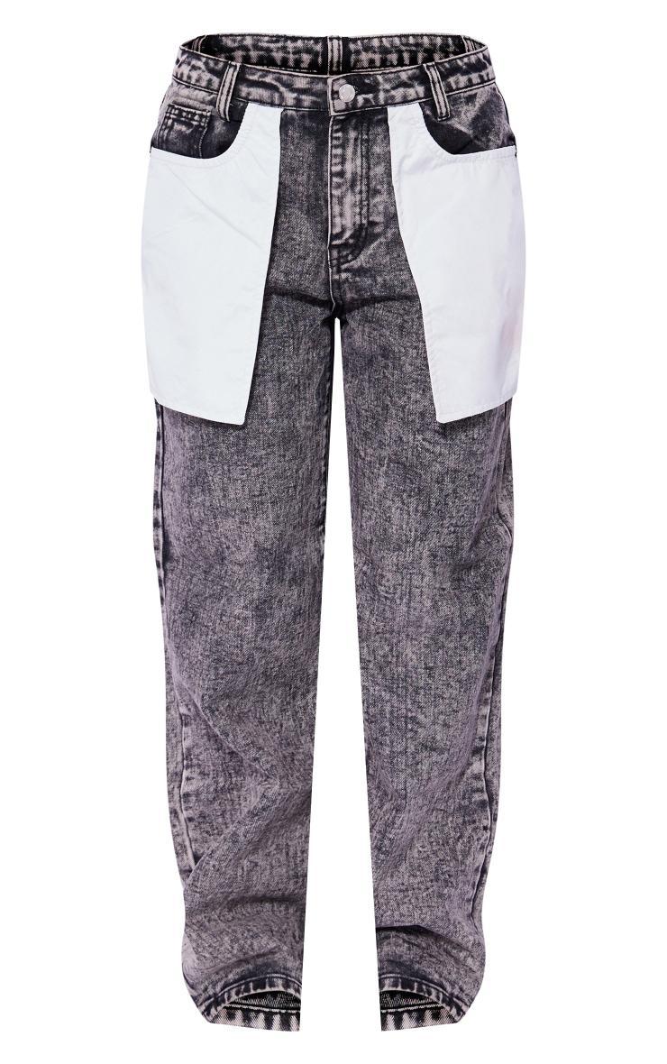 Petite Washed Grey Inside Out Look Straight Leg Jeans Product Image