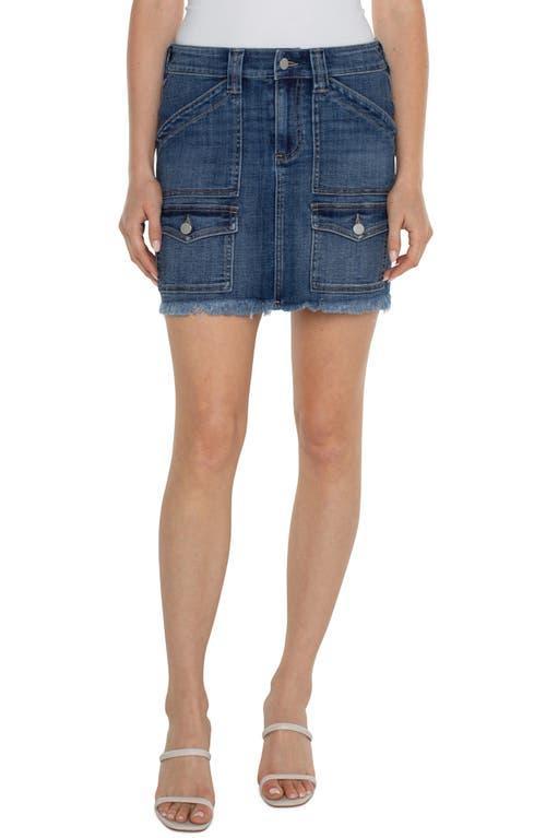 Liverpool Los Angeles Frayed Hem Denim Cargo Miniskirt Product Image