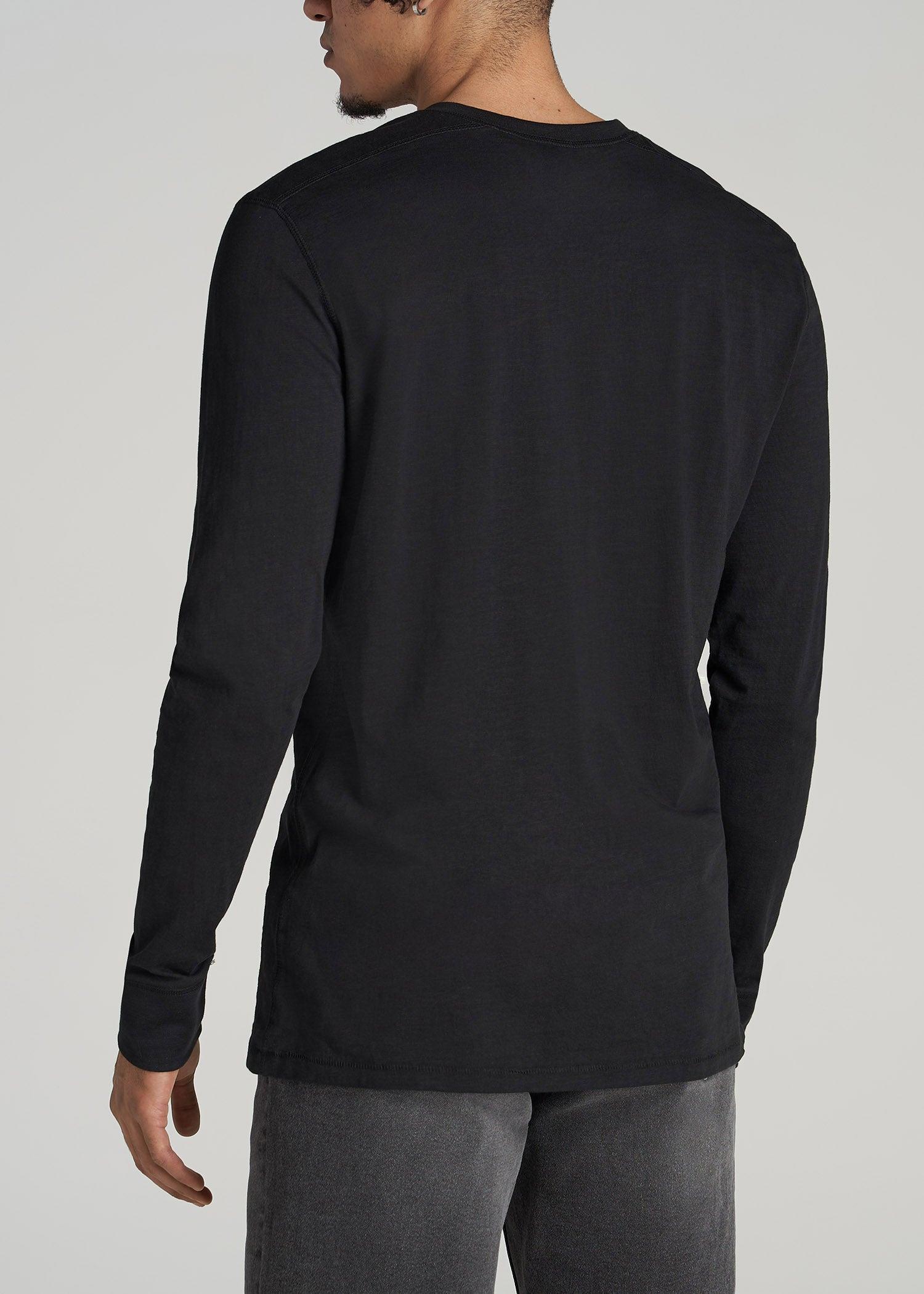 Men's Tall Three Button Long Sleeve Slub Henley in Black Product Image