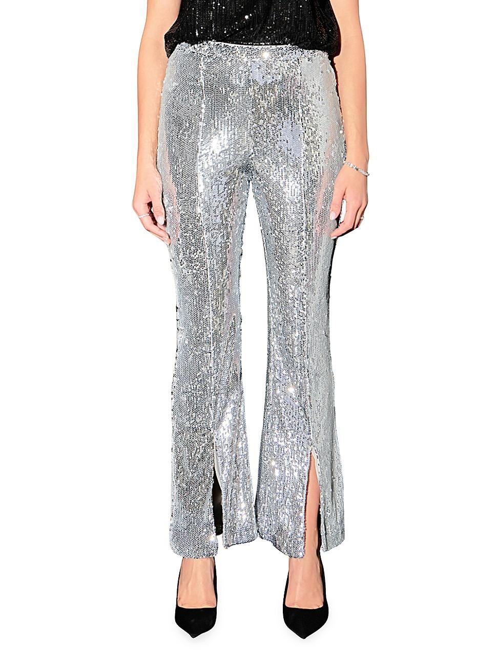 Womens Sequins Front Slit Pants Product Image