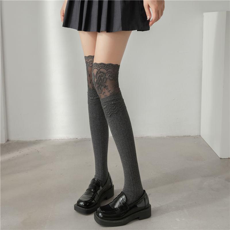 Plain Lace Trim Over-The-Knee Socks Product Image