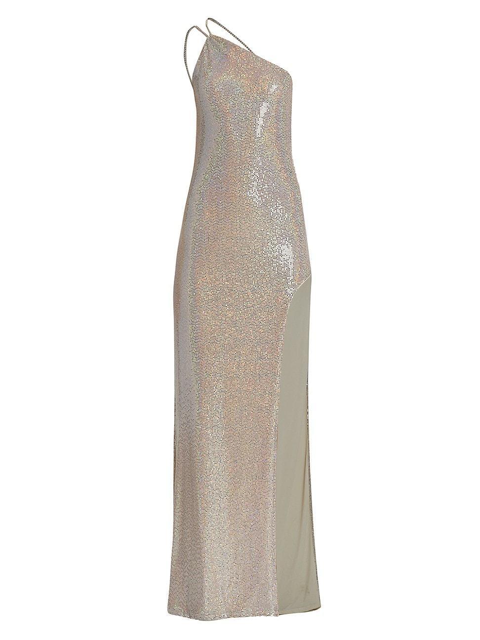 Womens Metallic One-Shoulder Gown Product Image