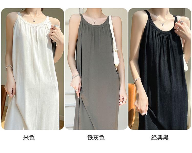 Spaghetti Strap Scoop Neck Plain Maxi Sundress Product Image