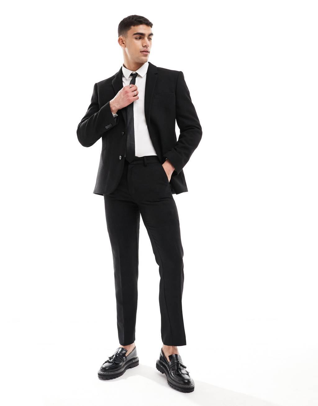 ASOS DESIGN slim fit wool mix suit jacket in black twill Product Image